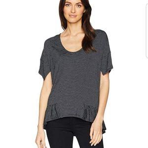 Ellen Tracy Strip Knit Top Ruffle Hem